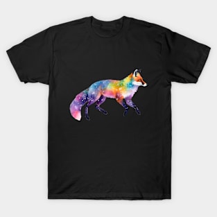 Watercolor Rainbow Galaxy Fox V2 T-Shirt